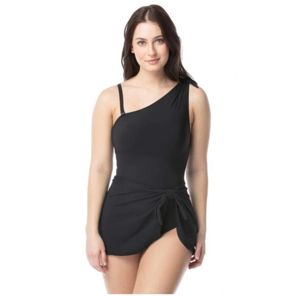 Contours by Coco Reef Swimsuit Size 12/36D One Shoulder Sarong Rosaline Black - Picture 1 of 16